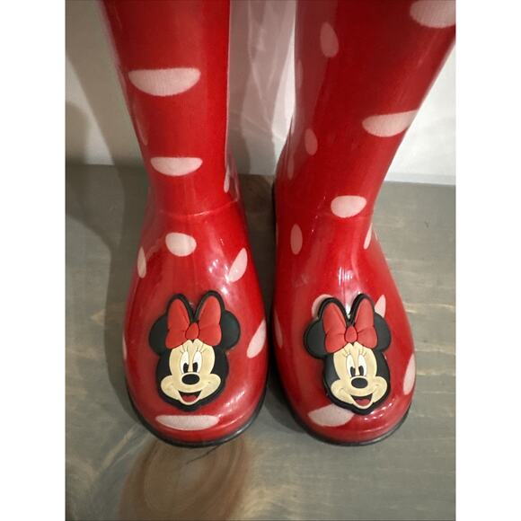 MINNIE MOUSE Rain Boots Girl’s Size 9 Disney Junior Red And White Polka Dot - Picture 2 of 15